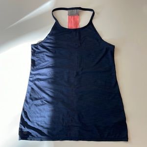 Athleta T-back tank. Navy/orange-peach.